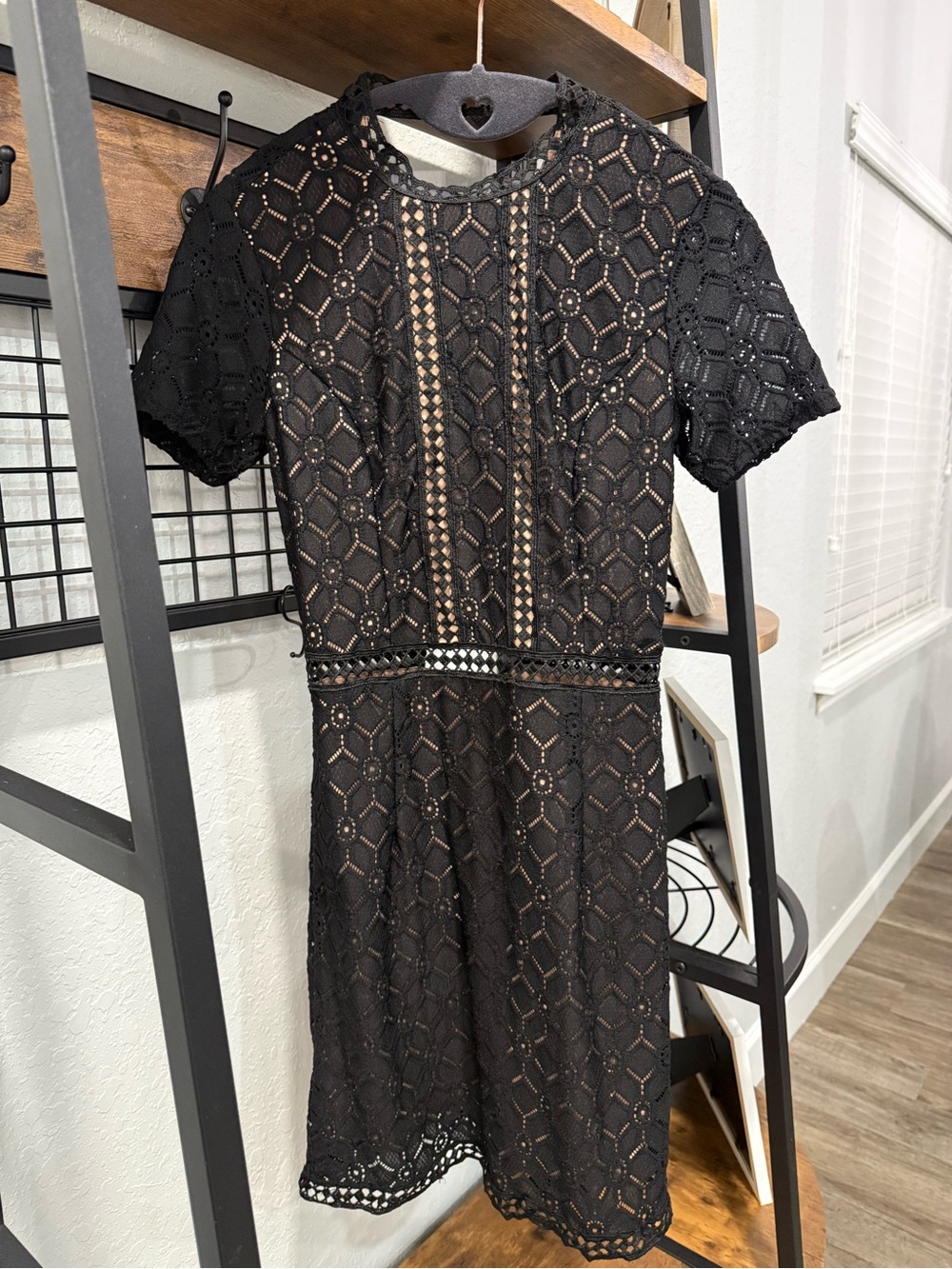 Forever 21 Black Lace Short Sleeve Fit & Flare Mini Dress